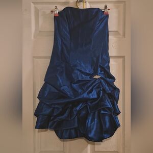 Vintage McClintock For Ginnie Sax R Blue Satin Cocktail Dress Sz 5 Jr